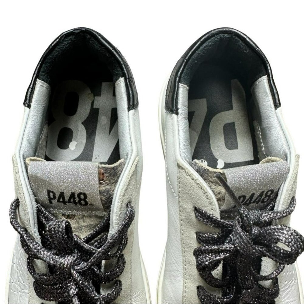 P448 Women's Sneakers You Can Surf Later Low Top White Leather Metallic 9-9.5/40 - Picture 3 of 10